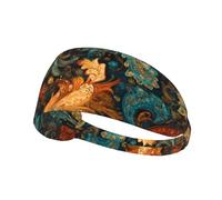 Phoenix Tail Pattern Printed Elastic Sports Headband： Stretchy Sweatband for Running, Gym, Cycling, Yoga, Fitness & Travel