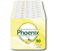Phoenix Toilet Rolls - 90 Pack | 3 Ply Lemon Scented Toilet Paper | Bulk Buy, Soft, Quilted, Sustainably Sourced, Eco- Friendly Luxury Bathroom Tissue