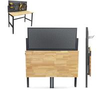 Phoenix TWD4723 47” Foldable Workbench, Heavy-Duty Steel Frame, 25mm Rubberwood Top, Pegboard with 10 Hooks, Wall-Mountable, Compact for Small Workshops, DIY & Garage Storage, 300kg Capacity