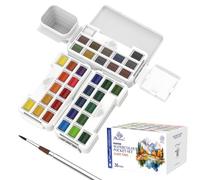 PHOENIX Twist Travel Watercolor Paint Set - 36 Colors Half Pan Palette Portable Watercolor Travel Kit with Brush, Sponge, Bottle for Adults, Artists & Professionals