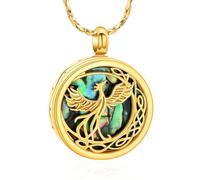 Phoenix Urn Necklace for Ashes for Women Men Stainless Steel Cremation Jewelry Abalone Shell Celtic Crescent Memorial Pendant for Holder Loved One Ash