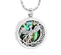 Phoenix Urn Necklace for Ashes for Women Men Stainless Steel Cremation Jewelry Abalone Shell Celtic Crescent Memorial Pendant for Holder Loved One Ash