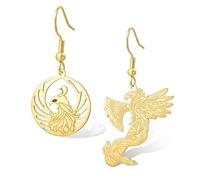 Phoenix Viking Earrings Stainless Steel Viking Axe Dangle Earrings Rise From the Ashes Phoenix Dangle Norse Mythology Jewelry Gifts (gold 2)