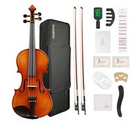 PHOENIX Violin 4/4 Complete Set. Solid timber fiddle for pros, newbies, adults & kids,with Ironwood Octagonal Bow, Extra Strings & Bridge. 2 Rosins, Tuner, Mute. Case in Natural Color (Full - Size)