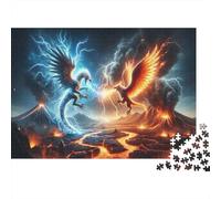Phoenix Vs. Dragon Battle 1000-Piece Puzzle for Adults, 52x38cm/1000pcs; An At-home Challenge for Leisure Time; Low-dust White Cardboard Pieces
