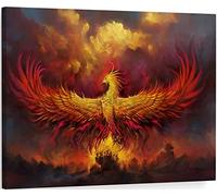 Phoenix Wall Art Phoenix Rising From the Ashes of Flame Canvas Wall Art Poster Prints Phoenix Bird Decor Chinese Dragon Picture Artwork Home Bedroom Living Room Decoration - 24x36 inch