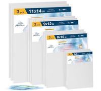 PHOENIX Watercolor Canvas Boards for Painting - 12 Multi Sizes Pack, 5x7,8x10,9x12,11x14 Inch, 100% Cotton Water Color Panels, 8 Oz. / 260g White Blank Medium Texture Flat Canvases