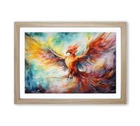 Phoenix Watercolour Framed Print | A2 Oak Framed Wall Art | Ready to Hang | Modern Historical Picture | Living Room Bedroom Lounge Office