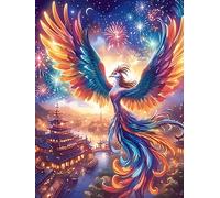 Phoenix with Rainbow Feathers Over A Magical Village 500 Piece Jigsaw Puzzle for Adults Teens Wildlife Plant Gaming Break Activity Mental Reset Colourful Design Great Gift for Gamers 500 PCS