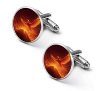 Phoenix1 Soaring Above Volcano Mens Classic Cufflinks Custom Shirt Cuff Links Jewelry Accessories for Business Wedding 0.7" 0.8"