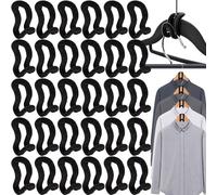 PhoenixDN 30 Pieces Space Saving Non-Slip Velvet Clothes Hanger Connectors, Black, Plastic, Round & Triangular, One Size, 2 kg Max