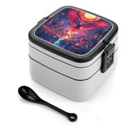 Phoenixs Burning Doomsday Sun Bento Lunch Box Adults with Compartments Handle Food Containers 1000ml