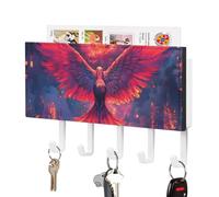 Phoenixs Burning Doomsday Sun Cute Key Holder for Wall with 5 Hooks Letter Coat Rack Home Decor 4.3 × 7.1 Inch