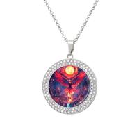 Phoenixs Burning Doomsday Sun Fashion Necklace Chain Round Graphic Pendant with Diamond Jewellery Silver-style