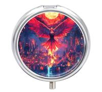 Phoenixs Burning Doomsday Sun Round Pill Box Organiser 3 Compartment Portable Medicine Case