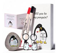 PHOENIXTANG Will You Be My Penguin Pebble Gift Set - Valentines Day Gifts for Boyfriend, Girlfriend, Him, Her - Unique I Love You Keepsake with DIY Pen & Keychain for Couples (Will You Be My Penguin)