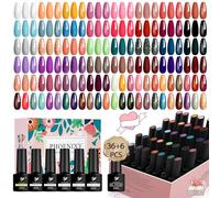 Phoenixy 42 Pcs Gel Nail Polish Set, 36 Colours Red Violet Gel Nail Polish with Glossy Matte Glitter Golden Base Top Coat, UV LED Soak Off Nail Polishes Kit Gift for Women