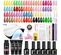 PHOENIXY 47PCS Gel Nail Polish Set with U V Lamp, 20 Colours Gel Nail Polish and 3 Colours Poly Extension Builder Gel with Slip Solution, Complete Gel Nail Kit Gifts for Women