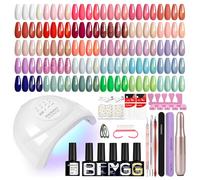 Phoenixy 51Pcs Gel Nail Polish Set, 30+5 Colours Nail Polishes with Electric Drill and 48W Manicure Lamp, Complete Gel Nails Kit with Base Top Glitter Golden Coats Gift Set for Women