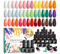PHOENIXY Gel Nail Polish, 24 PCS Spring Colours Gel Nail Polish Set with Base Top Coat Orange Green Red Soak-Off Nail Varnish Sets for Women Nail Art Salon DIY Home