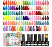 PHOENIXY Gel Nail Polish, 42 PCS 36 Colors UV Gel Nail Polish Set Red Blue Varnish Set with Base Matte Glossy Glitter Golden Top Coat Nail Kit Gift for Women