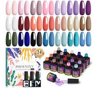 Phoenixy Gel Nail Polish Set - 24+3 Pink Blue Colours U V Gel Nail Polish with Glossy Matte Top Base Coat Soak Off Gel Polish Nail Kit Gifts for Women