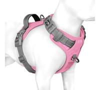 PHOEPET Anti-Pull Dog Harness, Reflective Adjustable Puppy Safety Harness for Small, Medium and Large Dogs (M,Pale Pink Base & Grey Straps)