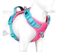 PHOEPET Anti-Pull Dog Harness, Reflective Adjustable Puppy Safety Harness for Small, Medium and Large Dogs (M,Pink Base & Green Straps)