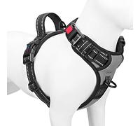 PHOEPET No Pull Dog Harness Medium Reflective Front Clip Vest with Handle,Adjustable 2 Metal Rings 3 Buckles,[Easy to Put on & Take Off](M, Grey)