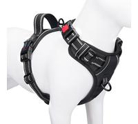 PHOEPET No Pull Dog Harness Medium Reflective Front Clip Vest with Handle,Adjustable 2 Metal Rings 3 Buckles,[Easy to Put on & Take Off](M, Black)