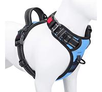 PHOEPET No Pull Dog Harness Reflective Adjustable Vest with a Training Handle, Name ID Pocket, 2 Metal Leash Hooks, 3 Snap Buckles [Easy to Put on & Take Off](S, Baby Blue)