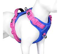PHOEPET No Pull Dog Harness, Unique Colors Reflective Adjustable Dog Vest, with Soft Training Handle Metal Clips for Small Medium Large Dogs (Royal Blue Base & Pink Straps,S)