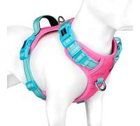 PHOEPET No Pull Dog Harness, Unique Colors Reflective Adjustable Dog Vest, with Soft Training Handle Metal Clips for Small Medium Large Dogs (Pink Base & Green Straps,L)