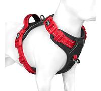 PHOEPET No Pull Dog Vest Harness with Unique Colors，Adjustable Reflective No-Choke Pet Harness with Easy Control Handle and Metal Clips for Small Medium Large Dogs（Black Base & Red Straps，M）