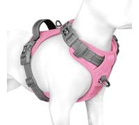 PHOEPET No Pull Dog Vest Harness with Unique Colors，Adjustable Reflective No-Choke Pet Harness with Easy Control Handle and Metal Clips for Small Medium Large Dogs（Baby Pink Base & Grey Straps，M)