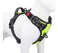 PHOEPET Reflective Dog Harness Large Breed Adjustable No Pull Vest with Handle 2 Metal Rings 3 Buckles [Easy to Put on & Take Off](XL, Green)