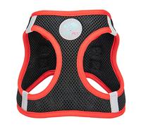 PHOEPET Step-in Dog Harness,Reflective Adjustable Dog Vest Harness, Soft Pet Walking Jacket with 2 Metal Leash Hooks for Dog and Cat(Black Base & Red Straps,M)
