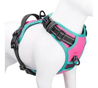 PHOEPET Upgraded No Pull Dog Harness, Reflective Adjustable Vest, with a Training Handle + 2 Metal Leash Hooks+ 3 Snap Buckles +4 Slide Buckles(M, Pink)