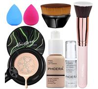phoera Air Cushion CC Cream, foundation Full Coverage, Face Primer, Kabuki Brush, Makeup Sponge (102Nude + 02Natural CC)
