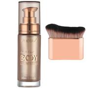 PHOERA Body Shimmer Oil, Body Bronzer Shimmer,Body Glow Shimmer Highlighter Luminizer Body Illuminator with Body Makup Bursh,Self Tanning Lotion,1oz/Jars (101 Rose Gold)
