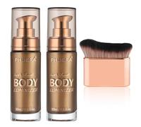 Phoera Body Shimmer Oil, Waterproof Long-Lasting Moisturizing Luminizer, Glow Highlighter for Face with Makeup Brush, 1oz/2PCs (103g Glistening Bronze)