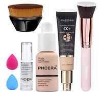 PHOERA CC+ Cream Color Correcting Anti Aging Hydrating Serum & SPF 25+ Primer Makeup & Kabuki Makeup Brushes Foundation Brush (101 Porcelain CC Cream)