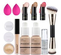 PHOERA Foundation, 3 PCS Contour Makeup Kit With Highlighter, Blush and Bronzer Sticks for Sculpting Cheeks (102+102+ Fair-Light Contour/Nude + Nude+#03,#09,#12)