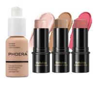 PHOERA Foundation,3 PCS Contour Stick Makeup Kit,Shades with Highlighter Stick,Blush Stick and Bronzer Contour (103+ Fair-Light Contour /Warm peach+#03,#09,#12)