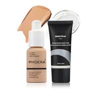 Phoera Foundation, Full Coverage Foundation, Concealer Foundation, Full Coverage Flawless Cream, Smooth, Long-Lasting, 30 ml, Phoera 24HR Matte Oil Control Concealer (104 Set)