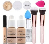 PHOERA Foundation,Full Coverage Foundation, Primer,Powder,Concealer, Makeup Setation Brush Powder Brush,2 Makeup Sponge(2 PCS 104- Buff Beige)