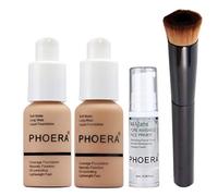 Phoera Foundation Full Coverage Makeup Set - Includes Buff Beige & Sand 30ml Matte Foundation, 6ml Face Primer & Liquid Foundation Brush for Easy Application
