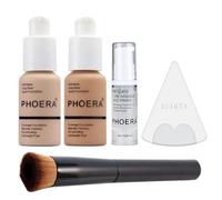 Phoera Foundation Full Coverage Makeup Set - Includes Nude & Buff Beige 30ml, 6ml Face Primer PLUS Liquid Foundation Brush & Silicone Blender Sponge for Easy Application