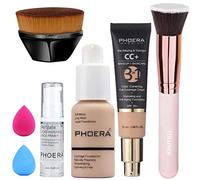 PHOERA Foundation,PHOERA CC+ Cream Color Correcting Anti Aging Hydrating Serum &SPF 25+,PHOERA Primer, PHOERA Makeup, Kabuki Makeup Brushes Foundation Brush (102+120CC/ Nude+Nude CC Cream)