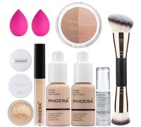 PHOERA Foundation, PHOERA Contour Palette,Shades with Highlighter & Bronzer & Blush,Up to 24 Hour Fresh Wear (101+102+ #001 Contour/Porcelain+ Nude+#001)